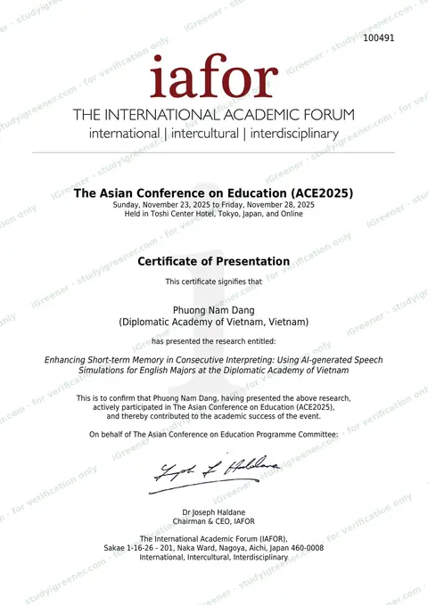 ACE2025 certificate of presentation
